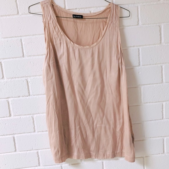 Silk Blush Pink Peach Flowy Sleeveless Tank Top Lace Edge Stretch L or XL - Picture 1 of 6